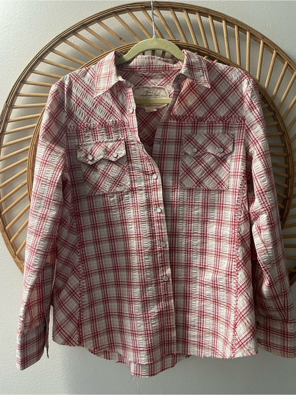 Authentic Cabi western Red and White Plaid Snap-Front Shirt size L
